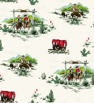 Papel pintado campamento vaquero y cowboys infantiles The Western 7324