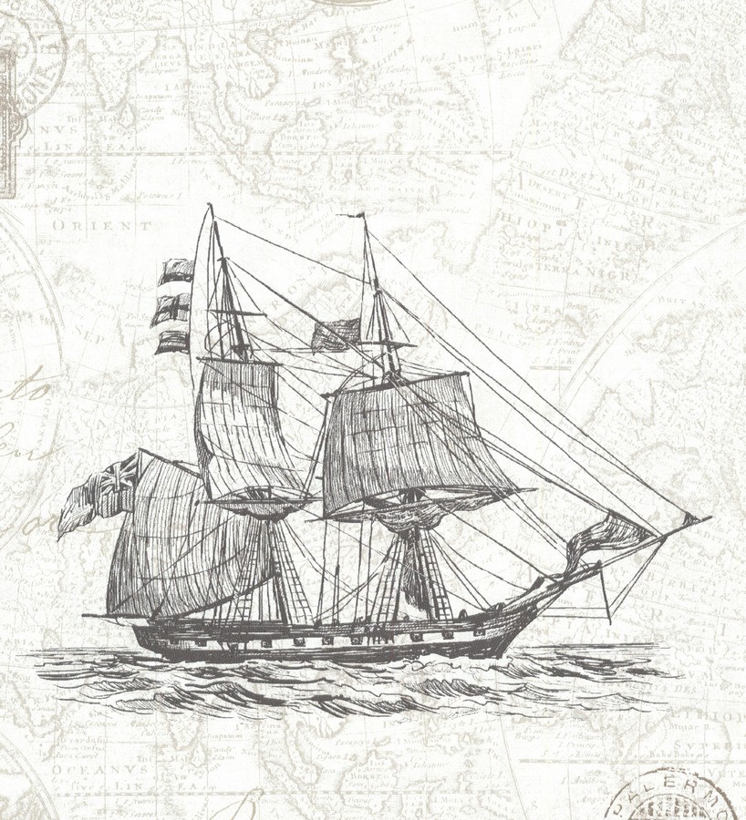 Papel pintado barcos con mapas cartográficos fondo nude claro Narváez 7409