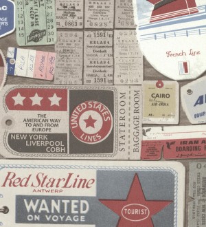 Papel pintado vintage tickets de viajes Oneil 7422