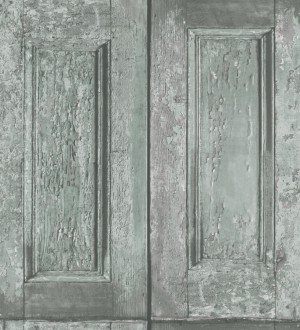 Papel pintado cuarterones verde grisaceo imitando puertas de madera Ribamar 8341
