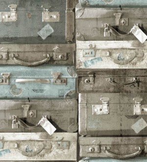 Papel pintado maletas de viaje vintage celeste aguamarina Allegra 8342