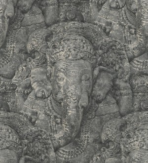 Papel pintado diseño de elefantes dios hindú Ganesha Shabby Chic color gris oscuro Chaisia 8809