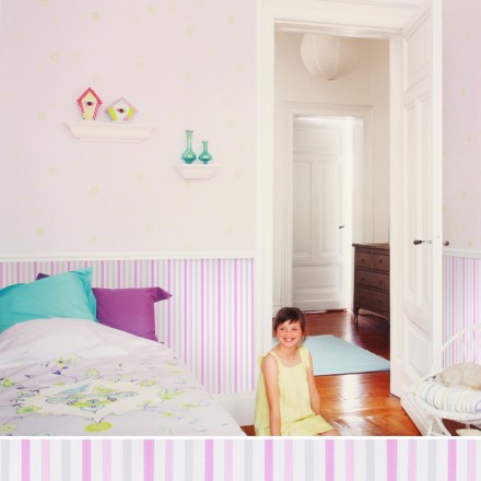 Papel pintado rayas tricolor juveniles Raya Sweet Trees 228326