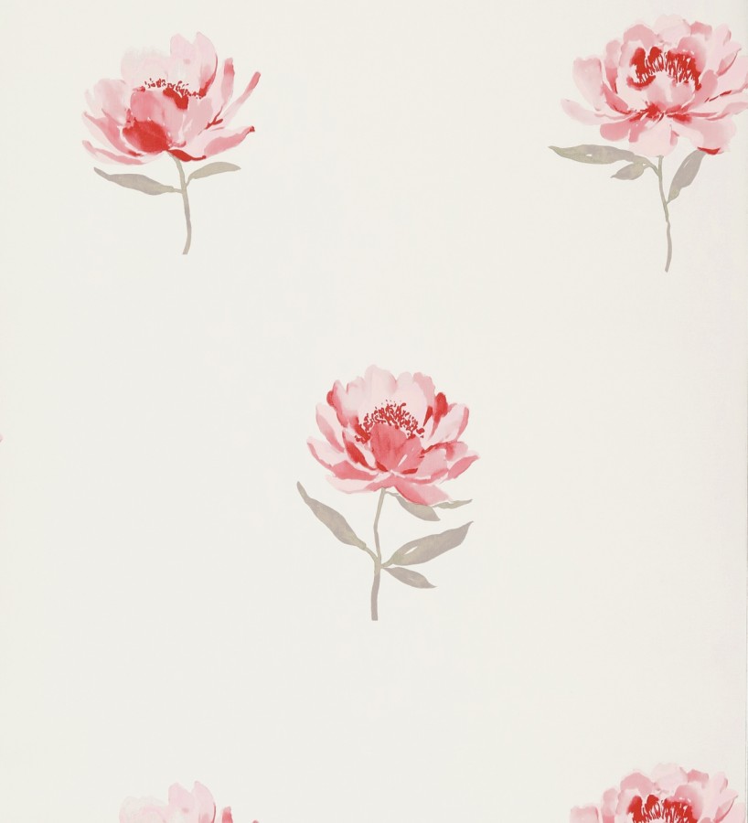 Papel pintado con flores vintage rojo intenso fondo blanco Armony 421516