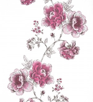 Papel pintado dibujo artístico de flores grandes rosa intenso fondo blanco Lucena 421530