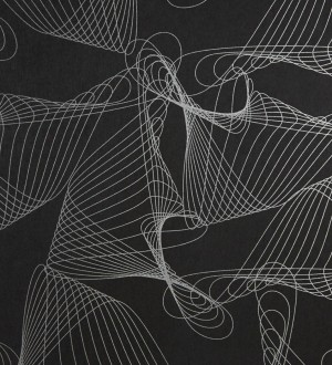 Papel pintado de trazos modernos tipo fractal aluminio metalizado fondo negro Fractal Walker 421555