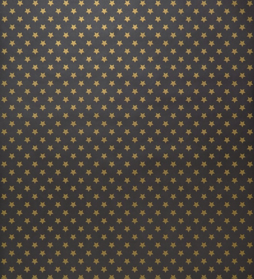 Papel pintado juvenil de estrellas pequeñas oro metalizado fondo negro Fancy Stars 421557