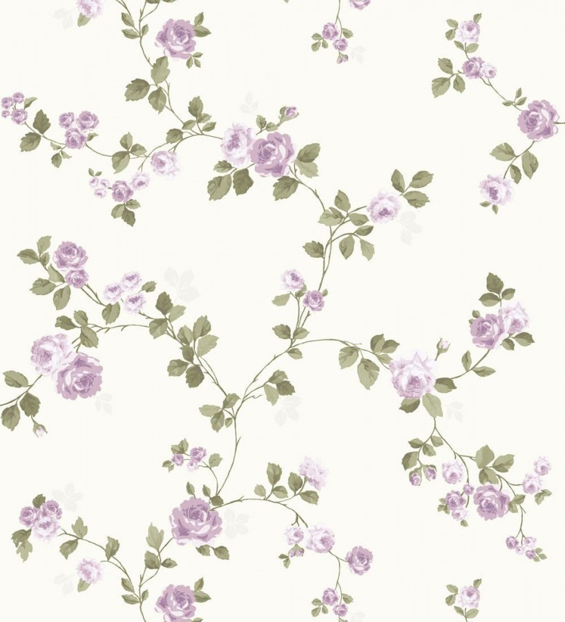 Papel pintado flores liberty country vintage malva fondo beige claro  Matilde 421573