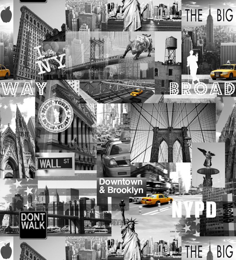Papel pintado de New York Brooklyn Broadway Wall Street amarillo intenso fondo gris NY Inspiration 421599