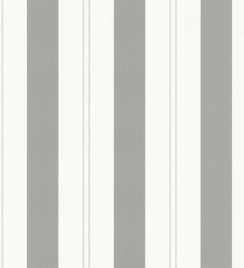 Papel pintado de rayas anchas gris claro con raya diplomática  Raya Sivane 421608