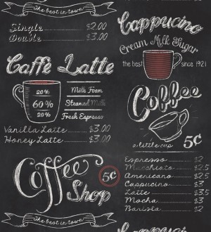 Papel pintado tienda de café blanco fondo negro Coffee Shop 421621