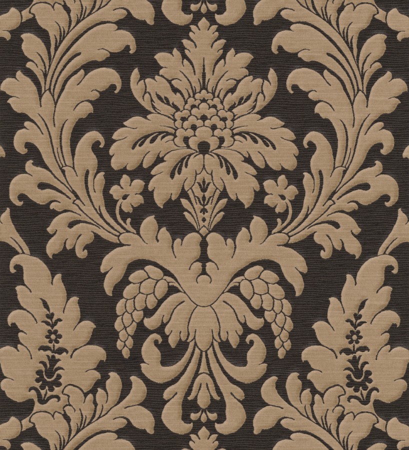 Papel pintado barroco de damasco italiano marrón claro fondo negro Livorno 421635