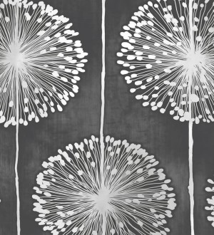 Papel pintado nórdico de dientes de león gris fondo negro Dandelion Nordic 421647