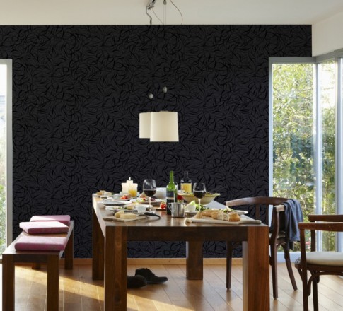 Papel pintado con trazos y garabatos modernos negro Sonata 421502