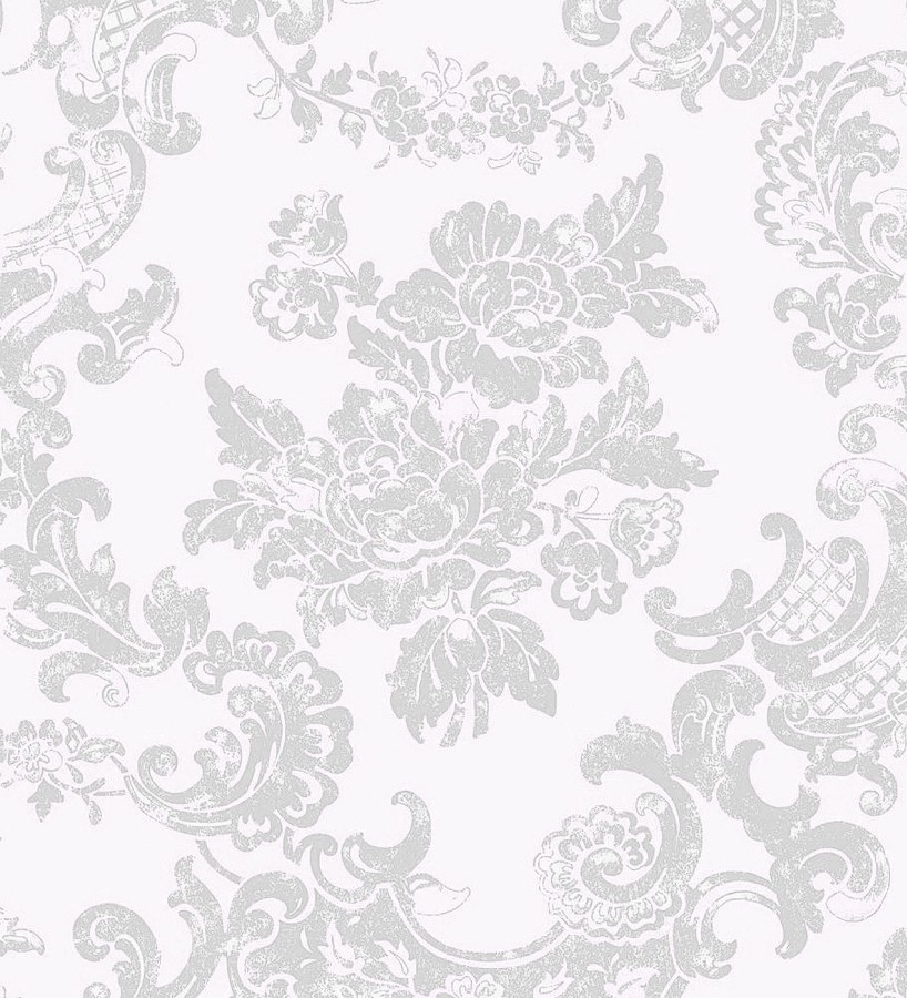 Papel pintado de flores y elementos ornamentales gris claro fondo lila claro  Isadora 421561