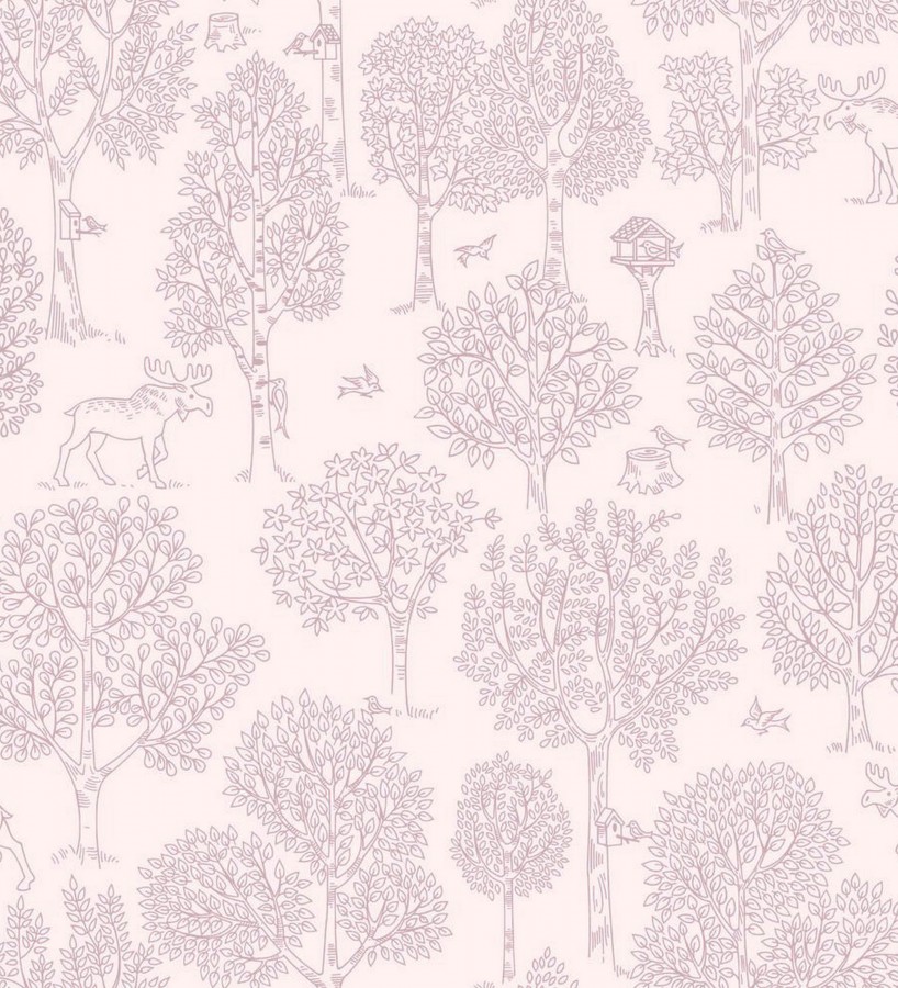 Papel pintado árboles bosque nórdico fondo rosa  Nordic Park 120786