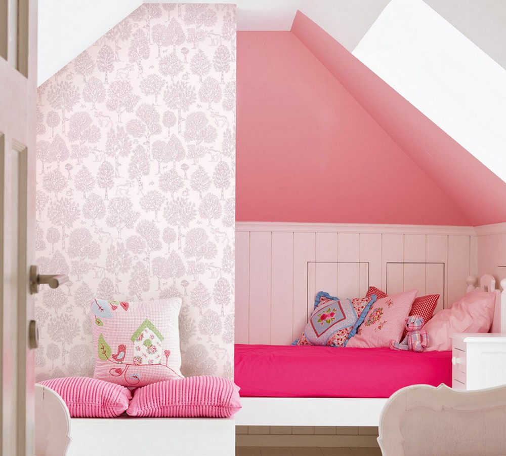 Papel pintado árboles bosque nórdico fondo rosa  Nordic Park 120786