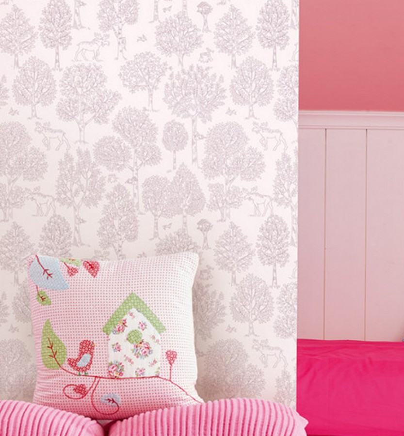 Papel pintado árboles bosque nórdico fondo rosa  Nordic Park 120786