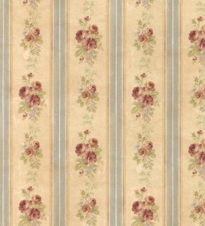 Papel pintado rayas y flores románticas vintage Jardin de Lise 121381