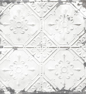 Papel pintado azulejos vintage blanco estilo barroco Zagora 121271