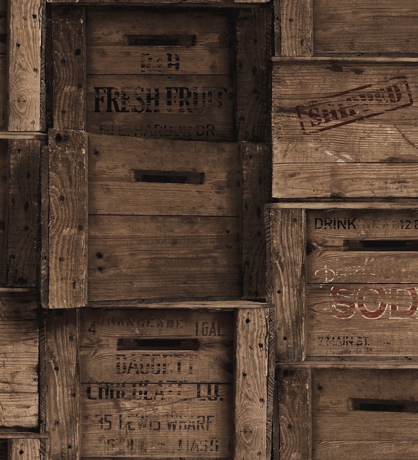 Papel pintado cajas de madera estilo vintage Market Boxes 121307