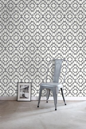 Papel pintado geométrico nórdico gris oscuro y blanco Nordem Kingdom 676924