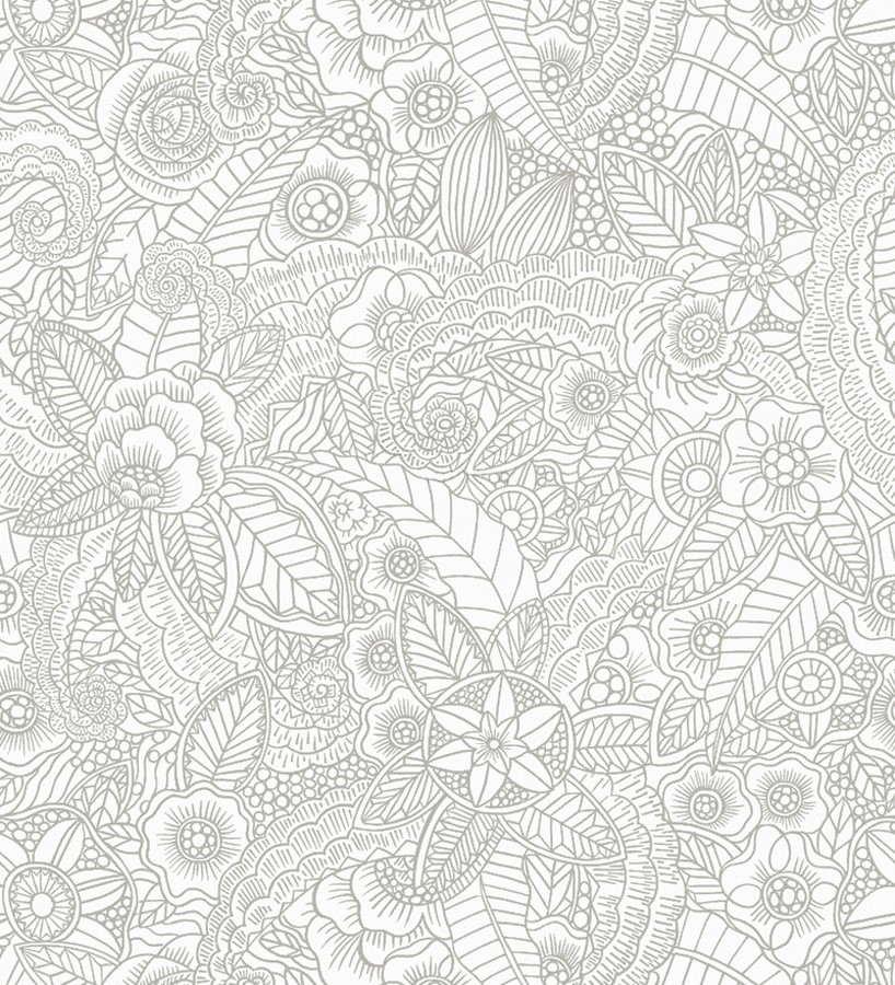 Papel pintado mandalas gris claro y blanco estilo ibicenco Ibizan Flowers 676970