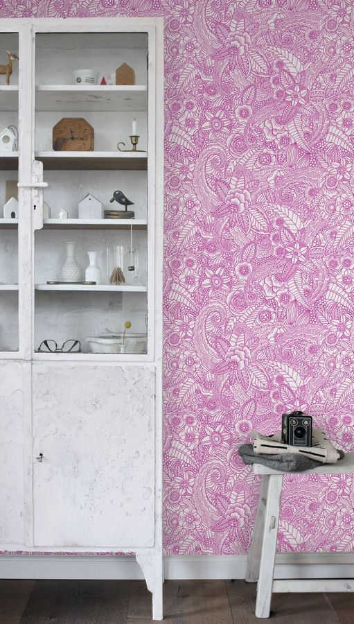 Papel pintado mandalas rosa y blanco estilo ibicenco Ibizan Flowers 676971