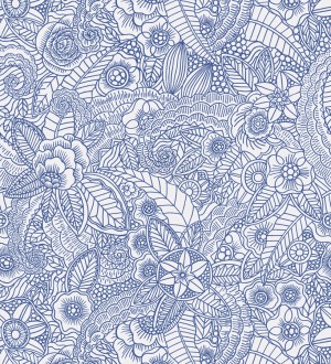 Papel pintado mandalas azul y blanco estilo nórdico Ibizan Flowers 676972