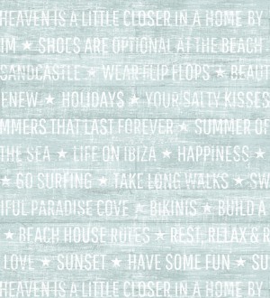 Papel pintado palabras positivas fondo turquesa apagado Life on Ibiza 676998