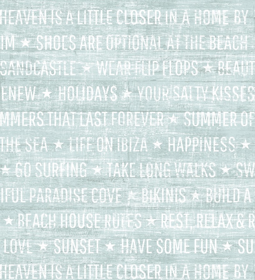 Papel pintado palabras positivas fondo turquesa apagado Life on Ibiza 676998