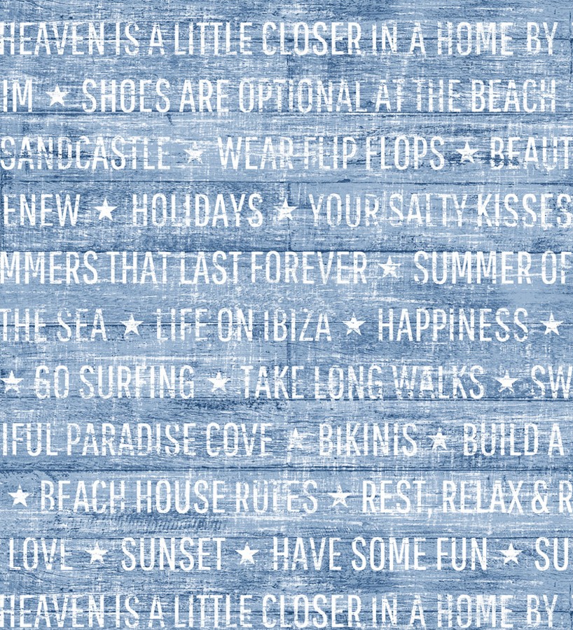 Papel pintado palabras positivas fondo azul marino Life on Ibiza 677000
