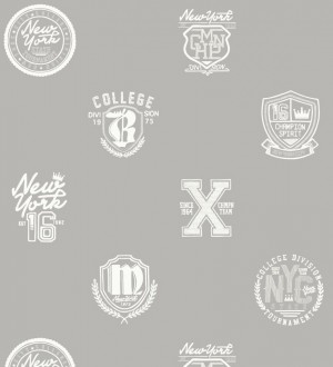 Papel pintado con emblemas universitarios fondo gris claro Champion Spirit 677023