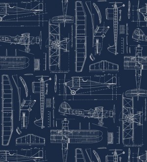 Papel pintado planos de avión fondo azul marino Airplane Design 677029