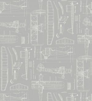 Papel pintado planos de avión fondo gris claro Airplane Design 677030