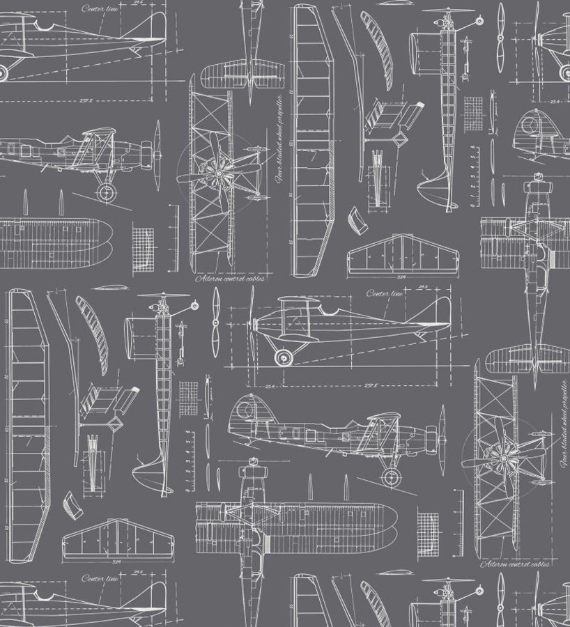 Papel pintado planos de avión fondo gris oscuro Airplane Design 677032
