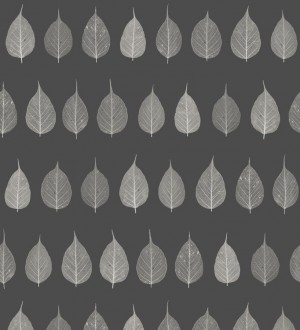 Papel pintado hojas pequeñas grises fondo negro estilo minimalista Danish Fall 677267