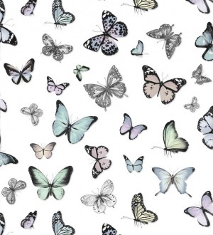 Papel pintado mariposas de colores fondo blanco Natural Dance 677277