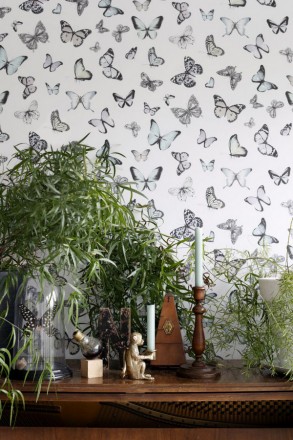 Papel pintado mariposas de colores fondo blanco Natural Dance 677277