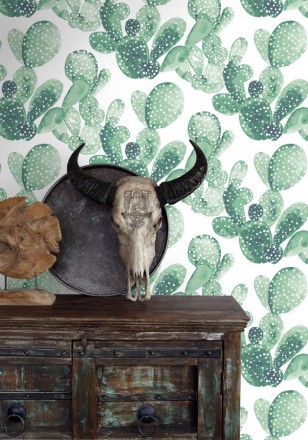 Papel pintado cactus en acuarela Sonora Cactus 677305