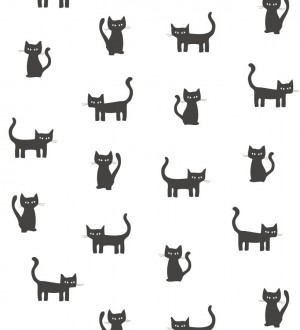 Papel pintado gatos negros fondo blanco Cats World 677366