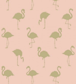 Papel pintado flamencos dorados fondo rosa Miss Flamingo 679037