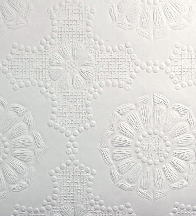 Papel pintado blanco de flores repintable texturizado de alto relieve Agar Texture 123155