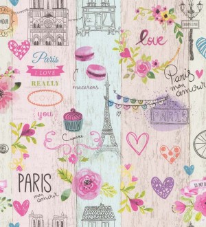 Papel pintado vintage con motivo de París Paris Mon Amour 123195