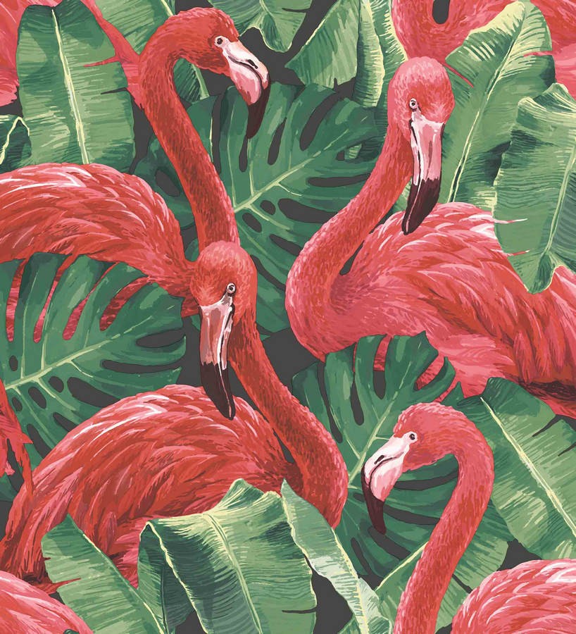 Papel pintado flamencos y hojas estilo tropical Flamingo Queen 124168