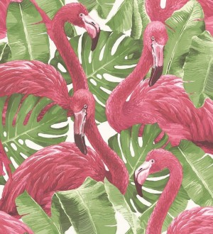 Papel pintado flamencos y hojas estilo tropical Flamingo Queen 124169