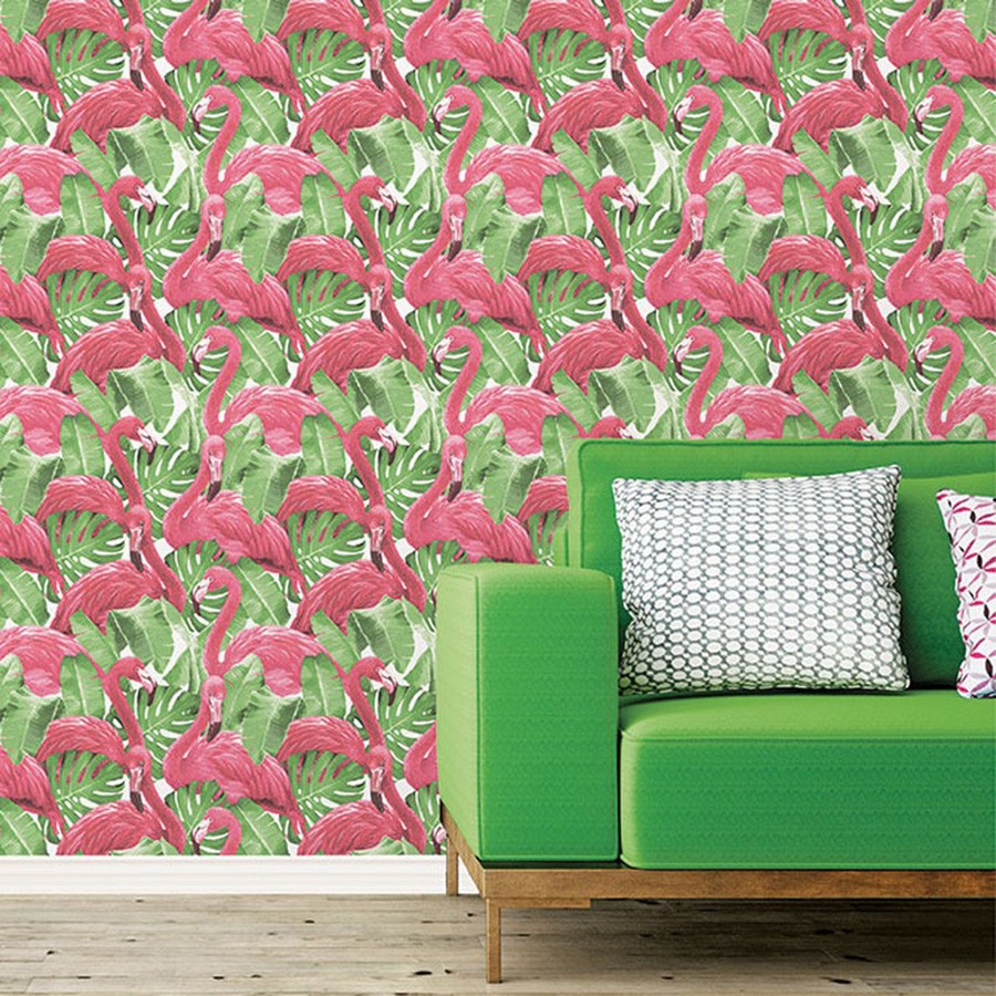 Papel pintado flamencos y hojas estilo tropical Flamingo Queen 124169