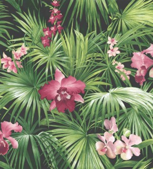 Papel pintado hojas de la jungla dominicana verde y rosa Dominican Jungle 124198