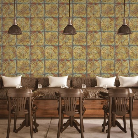 Papel pintado mosaico metálico tonos cobre Halim Mosaic 124421