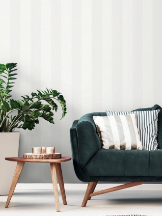 Papel pintado rayas metalizadas blancas Raya Torino 679259